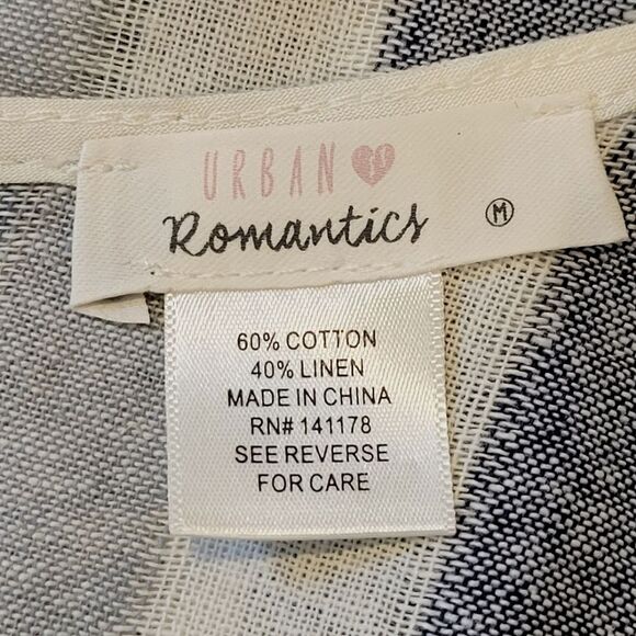 Urban Romantics Blue Striped Linen/Cotton Tiered Sleeve Keyhole Cropped Blouse M - Picture 6 of 7